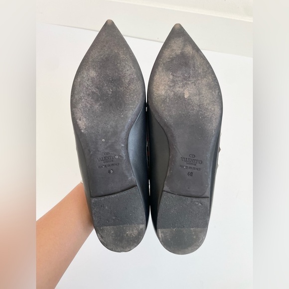 Valentino Garavani Black Noir Leather Rockstud pointed toe Ballerina flats EU 40 - Picture 4 of 9